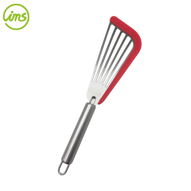 Stainless Steel Fish Turner Spatula – Slotted Angled Turner with Silicone Edge